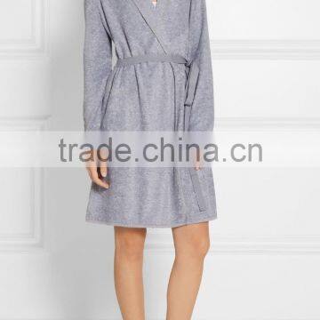 Gray Cotton Blend Terry Fabric Ladies Loungewear One Piece Home Wearing Warm Robe With Twill Belt photo-2