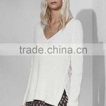Fashion Women Knit Top Sweater With Lace Trim Pullover