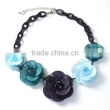 Handmade Beautiful Flower Dark Green Acrylic Statement Necklace