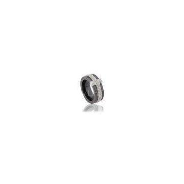 Black Ceramic Silver Ring With 925 Sterling Silver , White CZ CSR0229