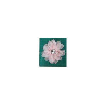 Chiffon artificial pink flower corsage , pin rhinestone fabric flower corsages