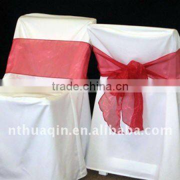 Polyester folding chair cover with organza sash square top polyester chair cover