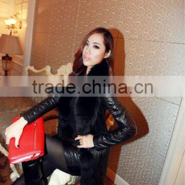 Lady's Fashion Leather Down Coat With Fox Fur Collar/Wholesale And Retail