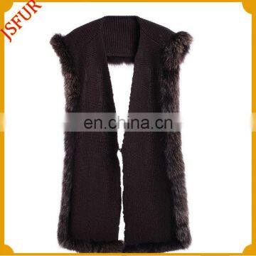 2015 New Fashion Ladies Fox Fur Trim Warm Winter Wool Knitted Shawl Scarf