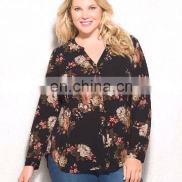 2016 New Style Black Floral Print Blouse Plus Size Women Blouse