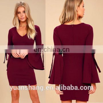 2017 High Quality Bell Sleeve Sexy Tight Fitted Dress For Women