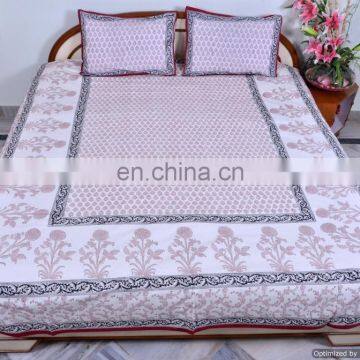 Queen Bohemian Bed Sheet Ethnic Cotton Handmade Traditional Block Printed Bed Cover Bedspread Decor