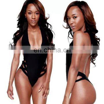 Black Women Sexy Monokini Thong Bodysuit Low V-neck Sex Swimwear One Piece Spider-web Bathing Suits Bandage Swimsuit