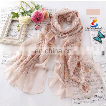 Lingshang New Arrival Silk Scarf Autumn and Winter Women's Scarf Solid Color Embroidery Design Chemical Fiber Long Scarf photo-5