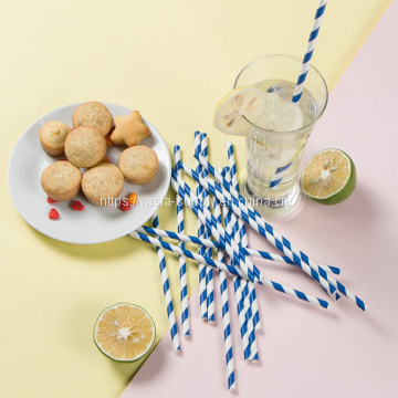 Eco-friendly Paper Straw in Blue Stripes Decorated Paper Drinking Straws 6mm 8mm photo-3