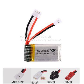 7.4v 380mah 702035 2S High power  Lipo Battery for rc Quadrocopter with JST-2P SM-2P MX2.0-2P EL-2P connector