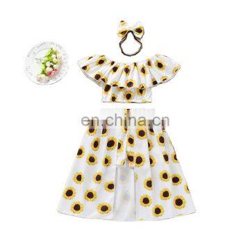 floral pattern Off shoulder crop Top with pants and hairband cute Baby Girl suit