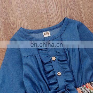 Denim Style Full Sleeve Dress With Floral Pattern Girl Daily Wearing Dress Wholesale Price photo-6