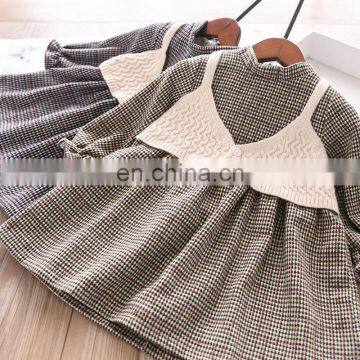 2020 New autumn girls children's gray brown plaid dress