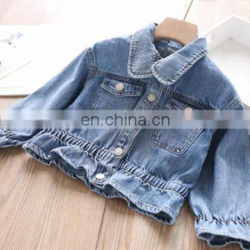 Autumn girls' lotus leaf swing back embroidered short denim jacket wholesale