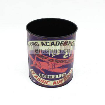 Customized Antique European Round Metal Storage Bins Home Furniture Set PVC Printed With Removable Lid Cover photo-5