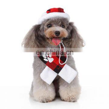 Wholesale cute fashion new year cat dog christmas hat scarf set pet accessories