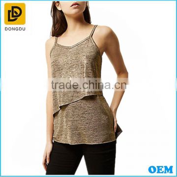 95% cotton 5% elastane women blank metallic gold two layers tank top