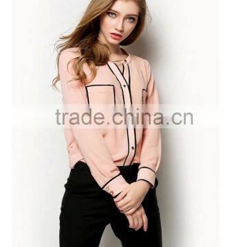 2015 Ladies Hot Selling New Design Long Sleeve Blouse Check Chiffon Blouse