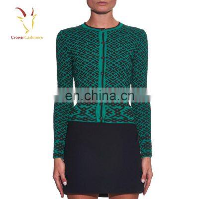 Ladies printing design cashmere cardigan sweater