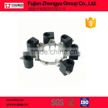 Hose clamp type feeder coaxial cable clamp