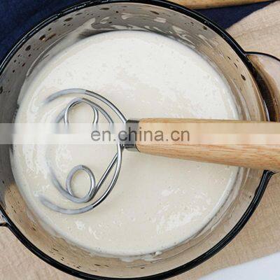 Kitchen Walnut Birch Beech Wooden Handle Bread Stainless Steel Danish Dough Whisk photo-5