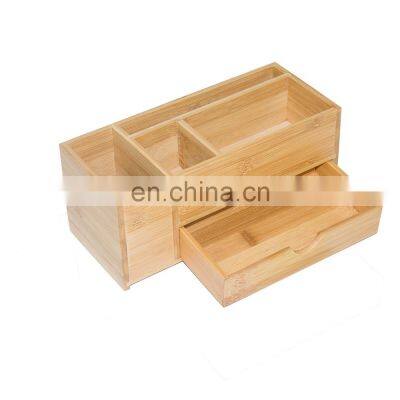 Cheap Square Bamboo Office Pen Pencil Holder for Desk Office Desktop Storage Organizer With Drawers