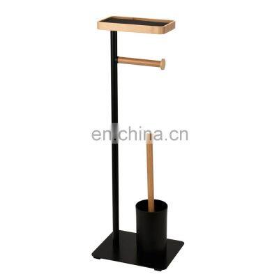 Hot sale iron powder coating bamboo toilet brush & paper roll holder