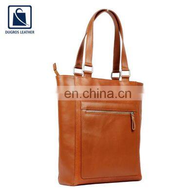 Matching Stitching and Cotton Lining Material Zip Closure Type Best Selling Genuine Leather Shopper Bag for Women