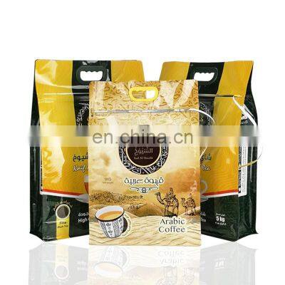 Laminated flat bottom zipper coffee powder bag aluminum foil 5kg black tea powder packaging bag with valve and plastic handle