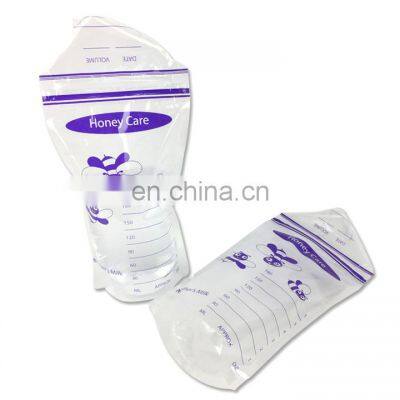 Double zipper bpa free food grade liquid plastic breast milk storage bags