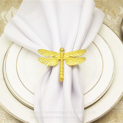 Newest Metal Alloy Dragonfly Napkin Rings Gold and Silver Color for Table Decoration Table Buckle photo-5