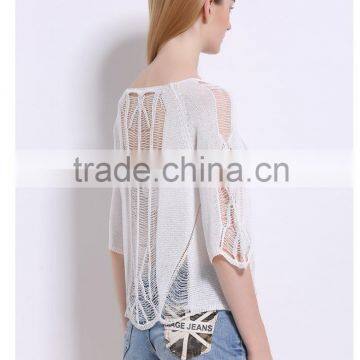 2016 hot selling summer short-sleeved hollow blouse for fashion lady