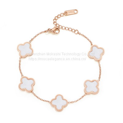 Fashion Jewelry Lucky High Quality Shell 18k Gold Plated Four Leaf Clover Bracelet photo-2