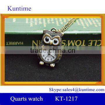 Vogue lovely women Owl necklace pocket watch pendant quartz chain