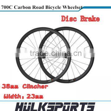 Wholesale Disc Brake Road bicycle wheels 700c full carbon road bike Clincher wheel 38mm carbon Clincher wheel wheelset