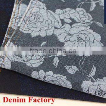 KD-628-12TY 280g Twill Indigo Black Flower Printed Knitted Denim Fabric