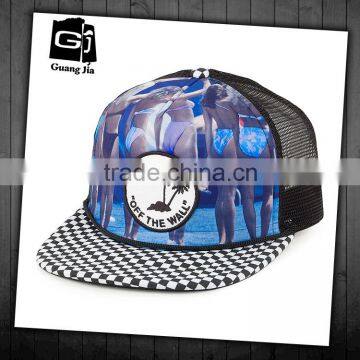 Stylish sexy girl printing embroidery patch 5 panel cheap trucker cap