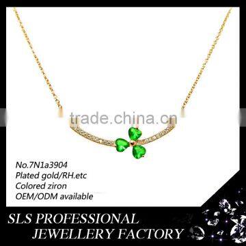 14k gold necklace clover pendant necklace green glass stone set silver jewellery statement necklace 2014