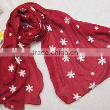Wholesale Wide Flower Embroidery Cotton Ladies Fashion Scarf