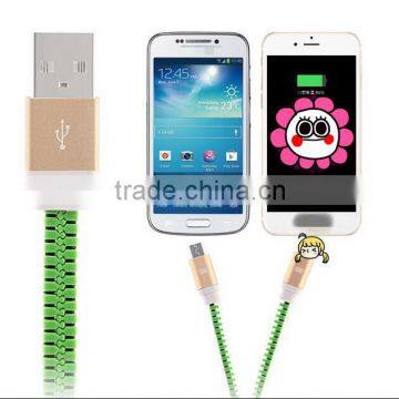 2 in 1 zipper usb cable for mobile phone fast charging & sync data cable