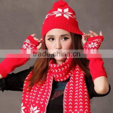 wholesale 2013 cheap women's fitted knitted beanie hat Gloves and scarf