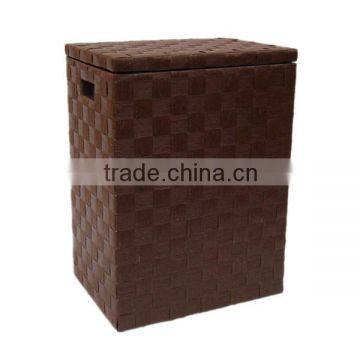 newest style handmade woven paper laundry basket with wooden shelf wholesale