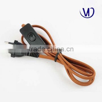 Colored textile electric cord with plug and switch