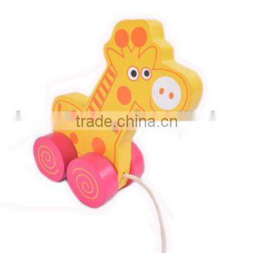2015 Lovely Design and Hot Sale 4 Wheels Giraffe Shape Animal Toy Wooden Pulling Car Toy photo-2