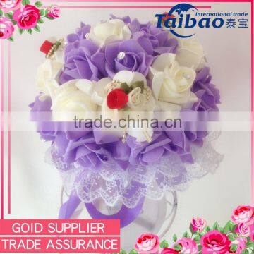 Beautiful handmade bridal purple foam wedding bouquet with ribbon and binding rope