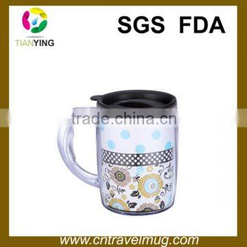 16OZ good quality plastic travel cup mugs with lid and insert paper