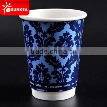 12oz disposable double wall paper coffee cup with cover