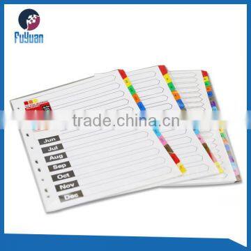 A4 paper index file divider sheet with colorful tab