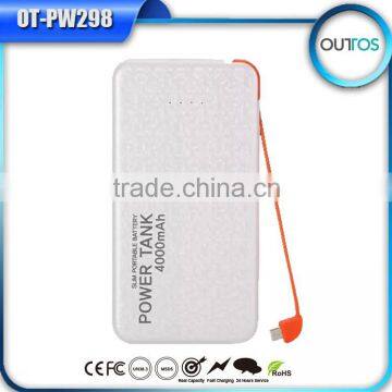 best selling premium 4000mah built-in cable handy power charger for iphone